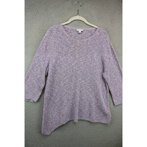 Pure Jill Purple Ribbed 3/4 Sleeve Sweater-Size Large